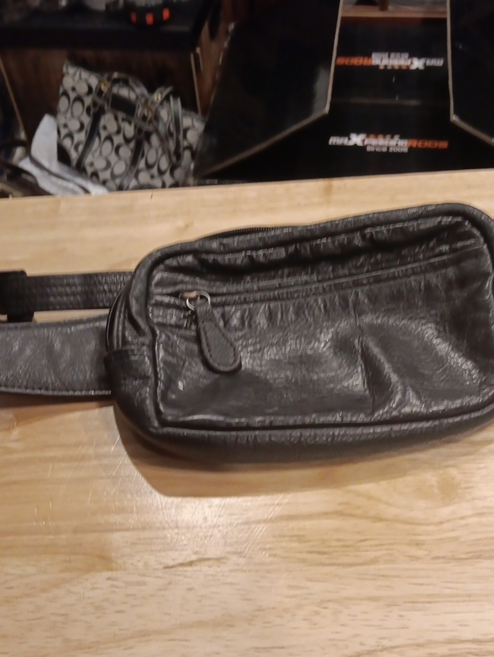 Private Label Black Lambskin Leather Fanny Pack | Waist Bag Fits to 42"